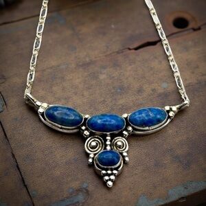 Native American LL Lorenzo Livingston Vintage Lapis Sterling Silver Necklace